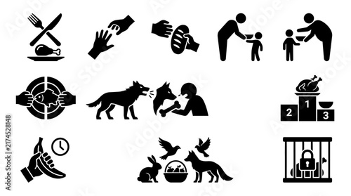 Black silhouette icons of people helping.