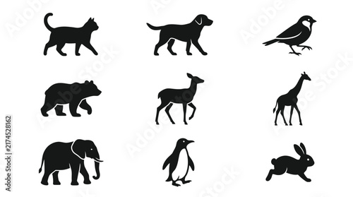 Silhouettes of various wild animals.
