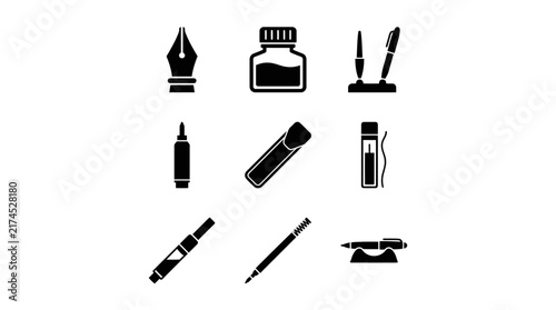 Collection of writing and drawing tools.