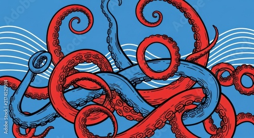 Colorful Octopus Tentacles Underwater Illustration.