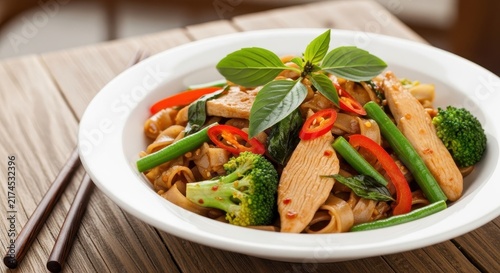 Colorful stir fry vegetables and tofu on white plate.