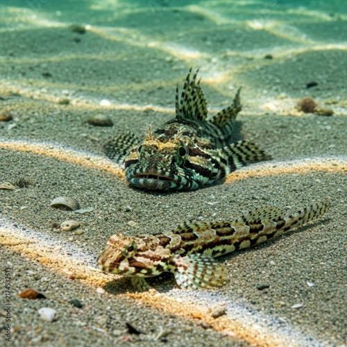 Colorful Stonefish Camouflaged on Sandy Ocean Floor.