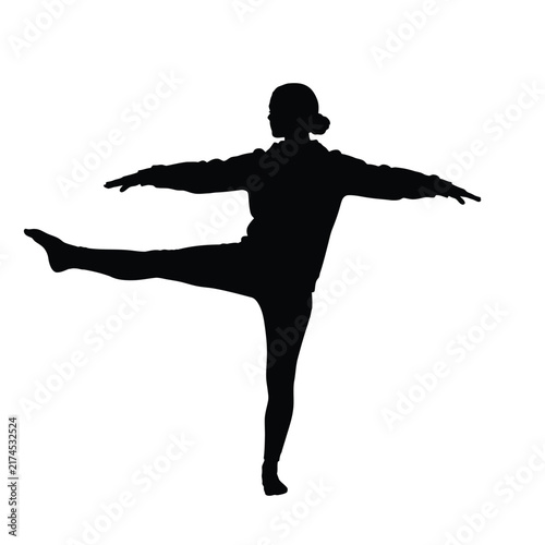Ballerina silhouette balancing gracefully on one leg against a clean white background.