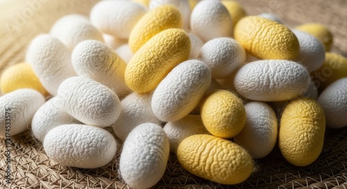 Colorful sugar coated candy beans on rustic background.