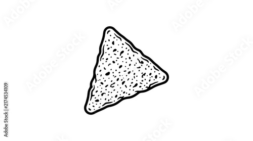 Hand drawn illustration of a single crispy nacho tortilla chip.