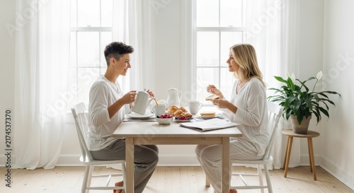 Couple enjoying a quiet breakfast together at home.