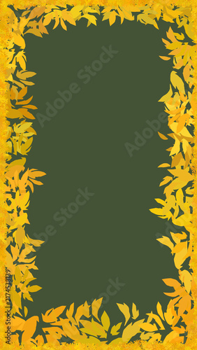 Golden Botanical Leaf Frame with Dark Green Center.