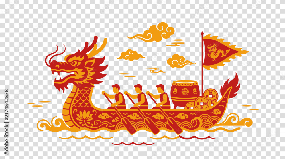 Obraz premium Dragon Boat Race Illustration with Traditional Elements