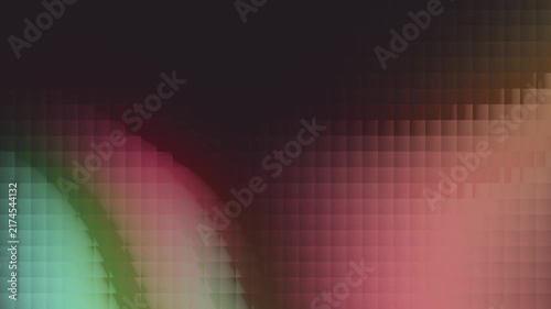 Abstract pixelated motion background with flowing red and green gradient light waves.