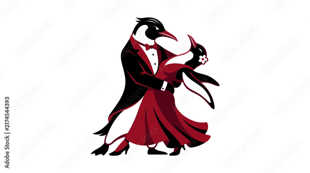 Fototapeta premium Elegant Penguin Couple Dancing Tango Illustration