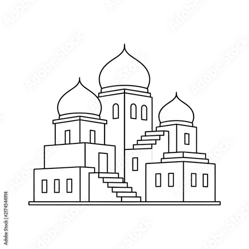 Outline of a building with domes and stairs