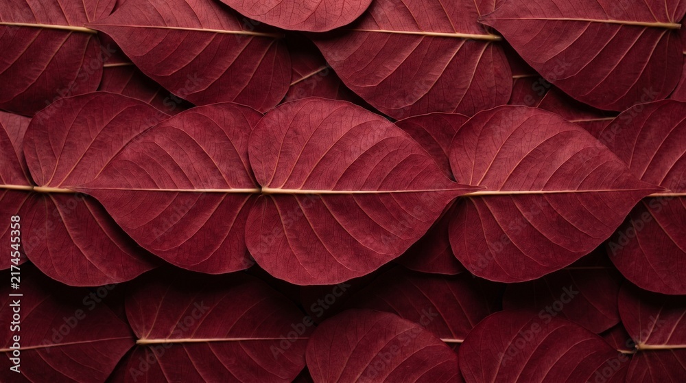 Obraz premium Overlapping Dark Red Leaves In Symmetrical Natural Pattern