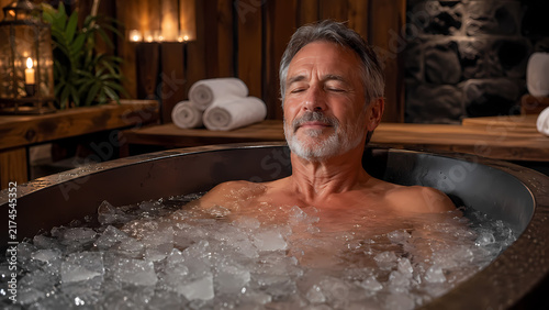 Obraz na płótnie mature man in ice bath