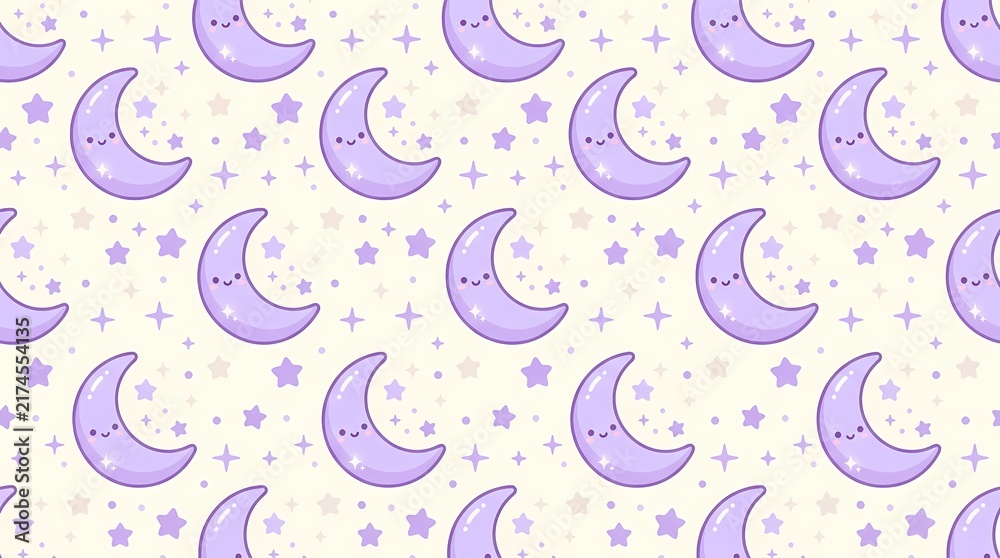 Seamless pattern with crescent moons and stars on a light background.