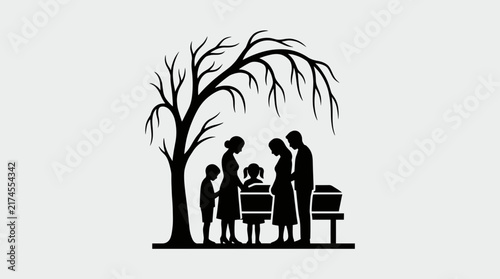 Принти на полотні Silhouette of Grieving Family at Funeral Vector Illustration