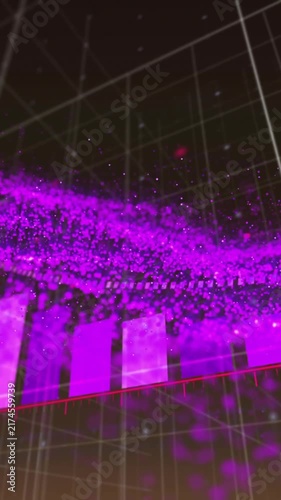 Animation of statistics and data processing with arrow on dark background