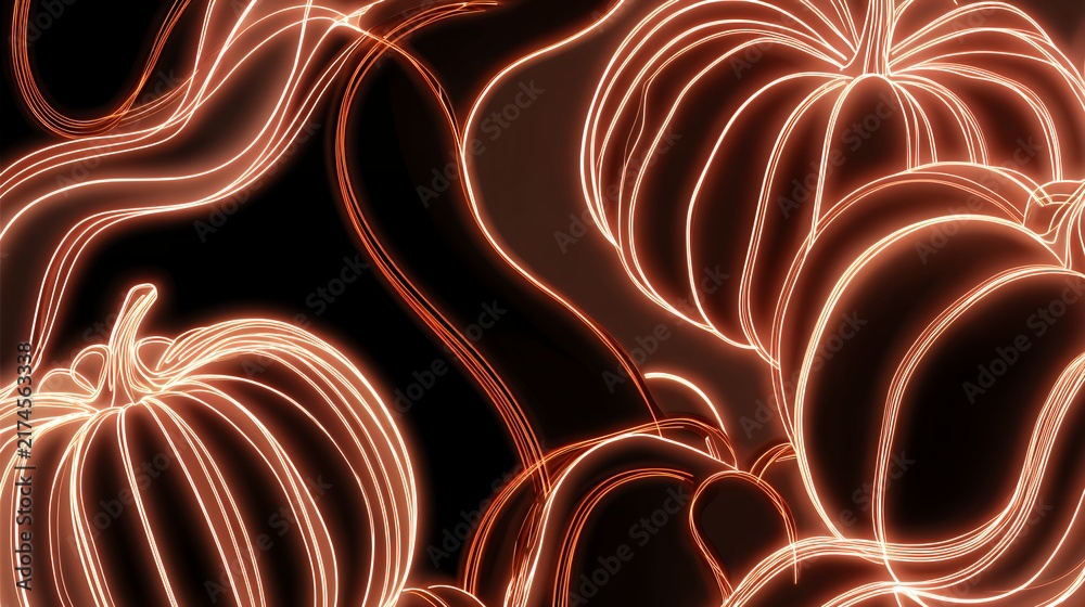 Obraz premium Abstract glowing pumpkin and flowing light lines overlay background for autumn thanksgiving festival