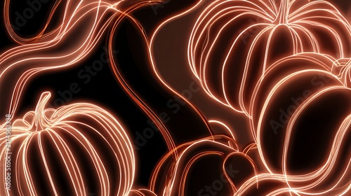Abstract glowing pumpkin and flowing light lines overlay background for autumn thanksgiving festival