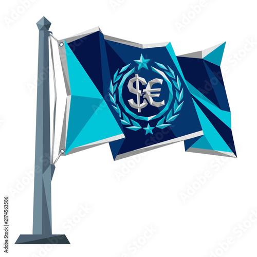 Abstract flag with currency symbols, low poly design