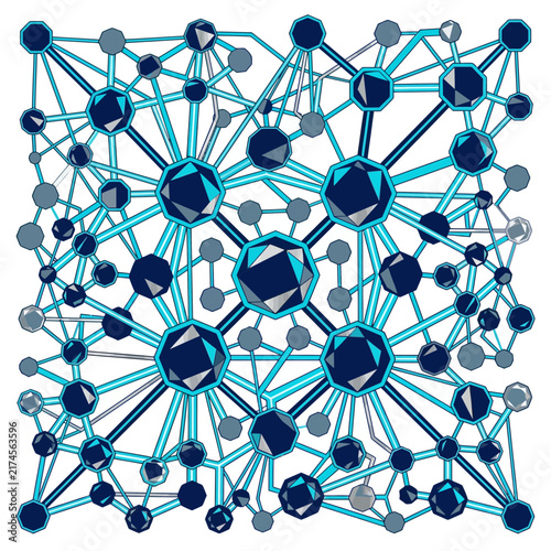 Abstract geometric network connections, futuristic digital data structure, blue nodes