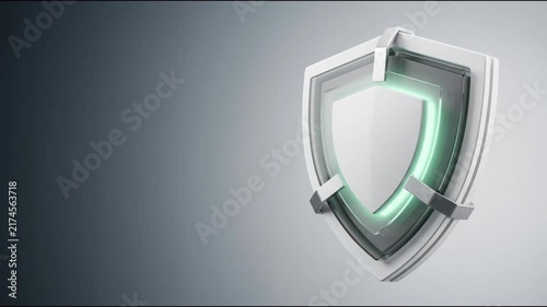 Protective cyber security shield featuring layered translucent glass plates and glowing green