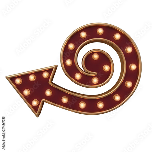 Vintage Illuminated Spiral Arrow Marquee Sign with Glowing Bulbs