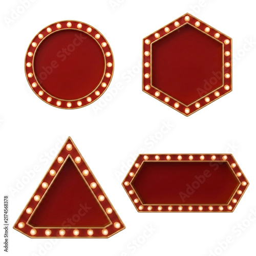 Set of Blank Vintage Marquee Sign Frames in Various Shapes