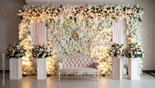 wedding flower decoration . flower backdrop background. rose wall
