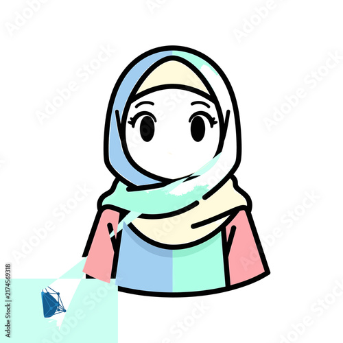 Cute Chibi Muslim Girl Avatar with Colorful Hijab Vector Illustration