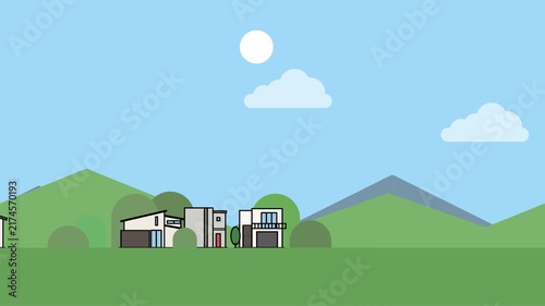 Mountain Residential Neighborhood with Pop-Up Houses, Day and Night Cycle Loop Animation, Housing and Real Estate Background
