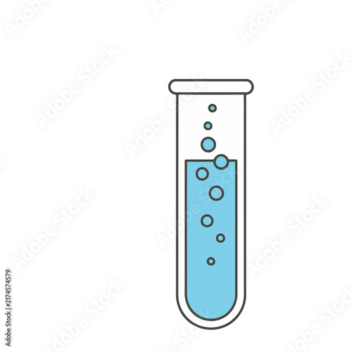 Test tube with blue liquid and bubbles