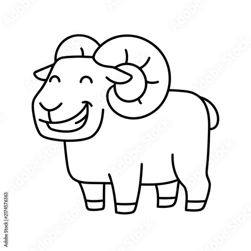 Cartoon Ram with Curly Horns