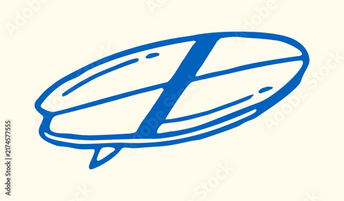 Surfboard icon outline hand drawn line art vector illustration for summer water sport design
