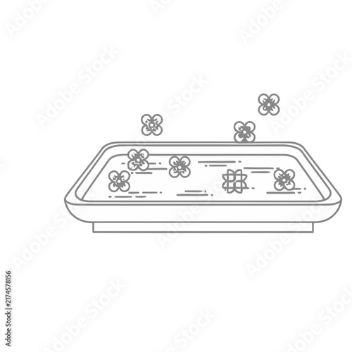 Tray with flowers and water