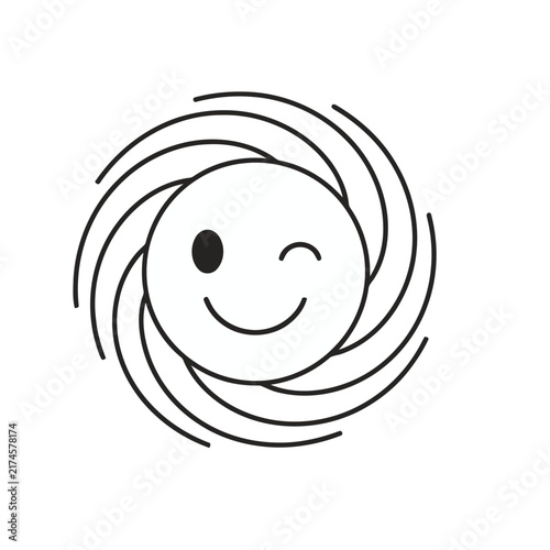 Winking smiley face with swirling lines