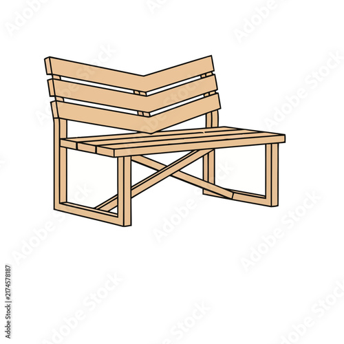 Wooden bench with slatted seat and back
