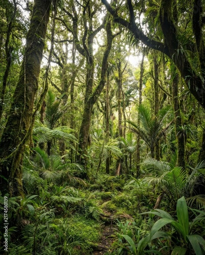 Dense lush green tropical rainforest with tall trees and thick vegetation canopy tropical forest dense jungle rainforest foliage
