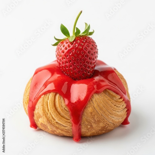 Delicious strawberry on top of a split cream-filled pastry