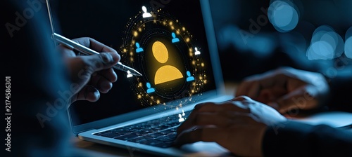 Digital Network of People Connected on a Laptop Screen.