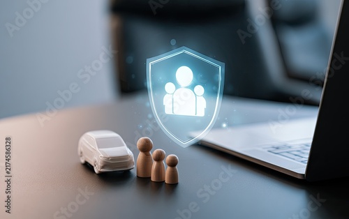 Family and Car Insurance Protection Concept with Digital Shield.