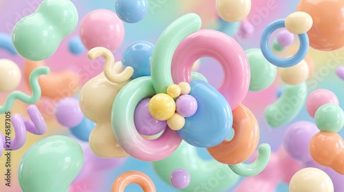 Pastel 3D Balloon Shapes with Soft Candy Colors