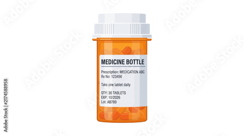 Orange Prescription Medicine Bottle Vector Illustration