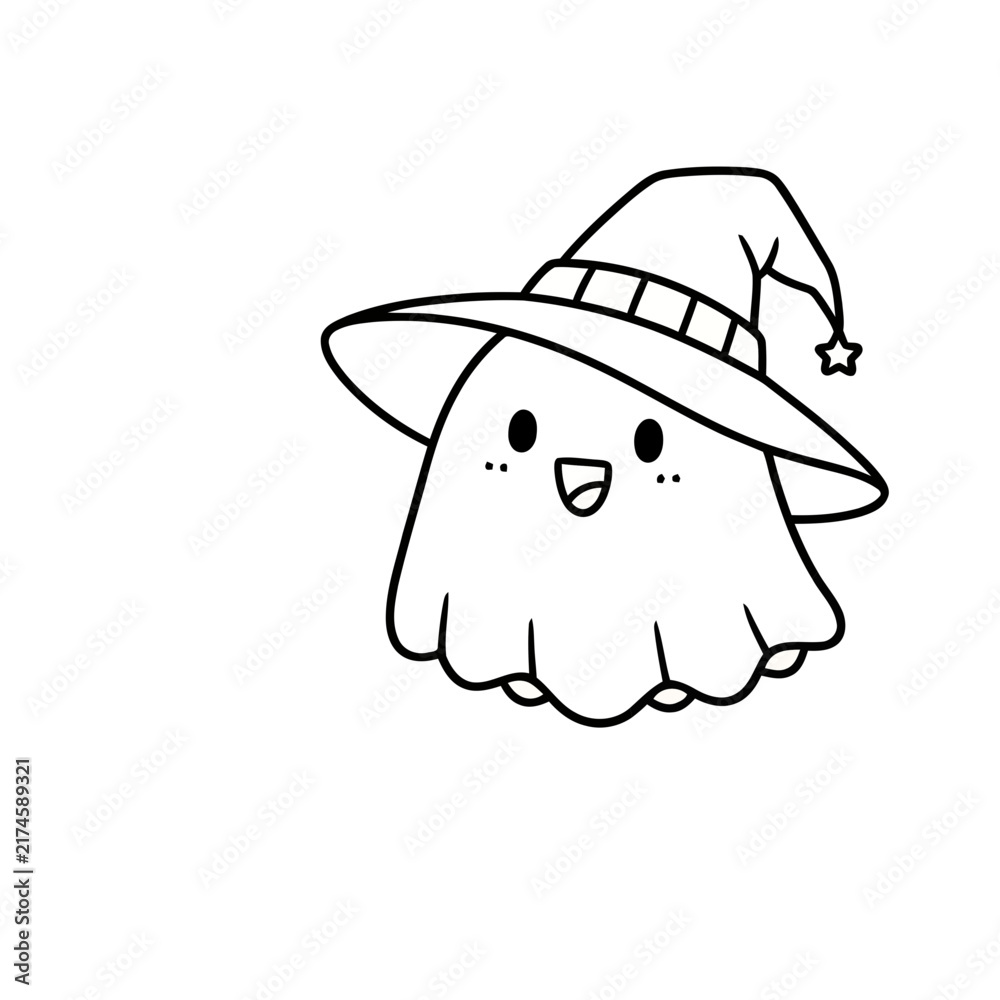 Fototapeta premium Cute ghost wearing a witch hat