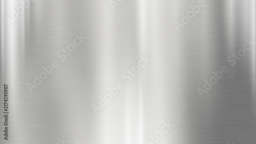 Brushed stainless steel metal texture with fine horizontal grain and subtle vertical light variations, creating a clean silver gray industrial background.