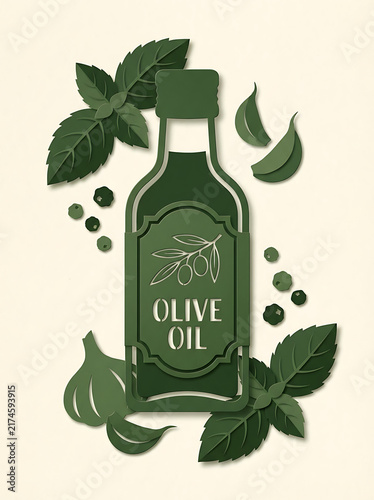 Vector Silhouette Paper Cut Style A bottle of olive