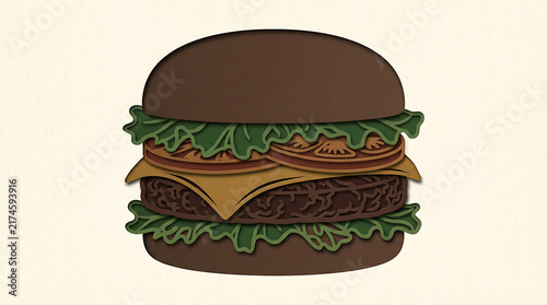 Vector Silhouette Paper Cut Style A classic beef burger