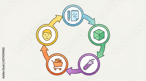Tapety artystyczne Five step circular flow for Product Development