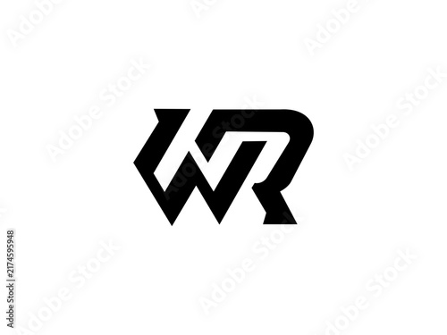 bold geometric WR monogram logo modern interlock lettermark for brand identity black loho