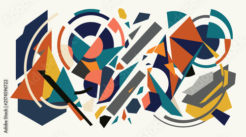 Abstract Geometric Composition with Vibrant Shapes and Lines