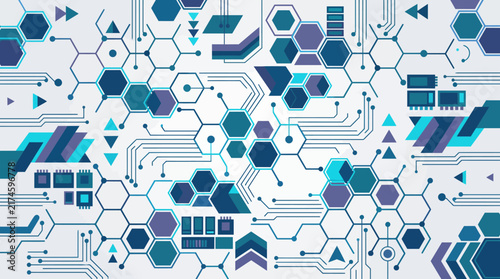 Abstract geometric digital network and circuit board technology background
